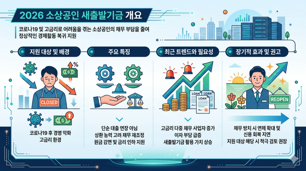 2026 소상공인 새출발기금 신청자격 및 고금리 채무조정 감면 혜택 총정리 1 2026 소상공인 새출발기금 개요 인포그래픽