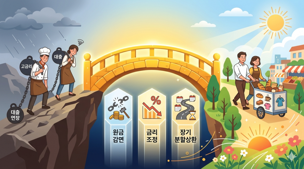 2026 소상공인 새출발기금 신청자격 및 고금리 채무조정 감면 혜택 총정리 2 소상공인 새출발기금 결론 재기 지원 인포그래픽