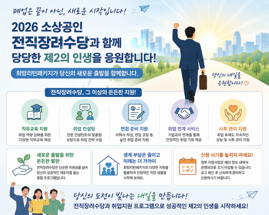 2026 소상공인 전직장려수당 지급 조건 및 폐업 후 취업 지원금 신청방법 2 소상공인 전직장려수당 응원 이미지